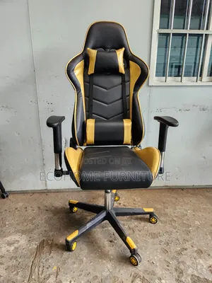 Gaming Chair Black Gold Adjustable Reclining Comfort Seat