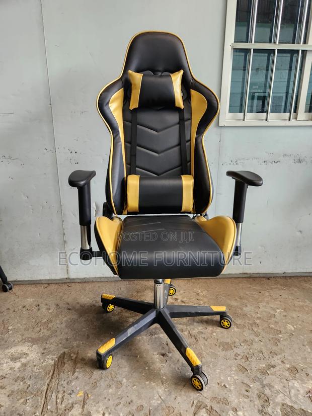 Gaming Chair Black Gold Adjustable Reclining Comfort Seat