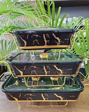 3pcs Black Gold Ceramic Chaffing Dish
