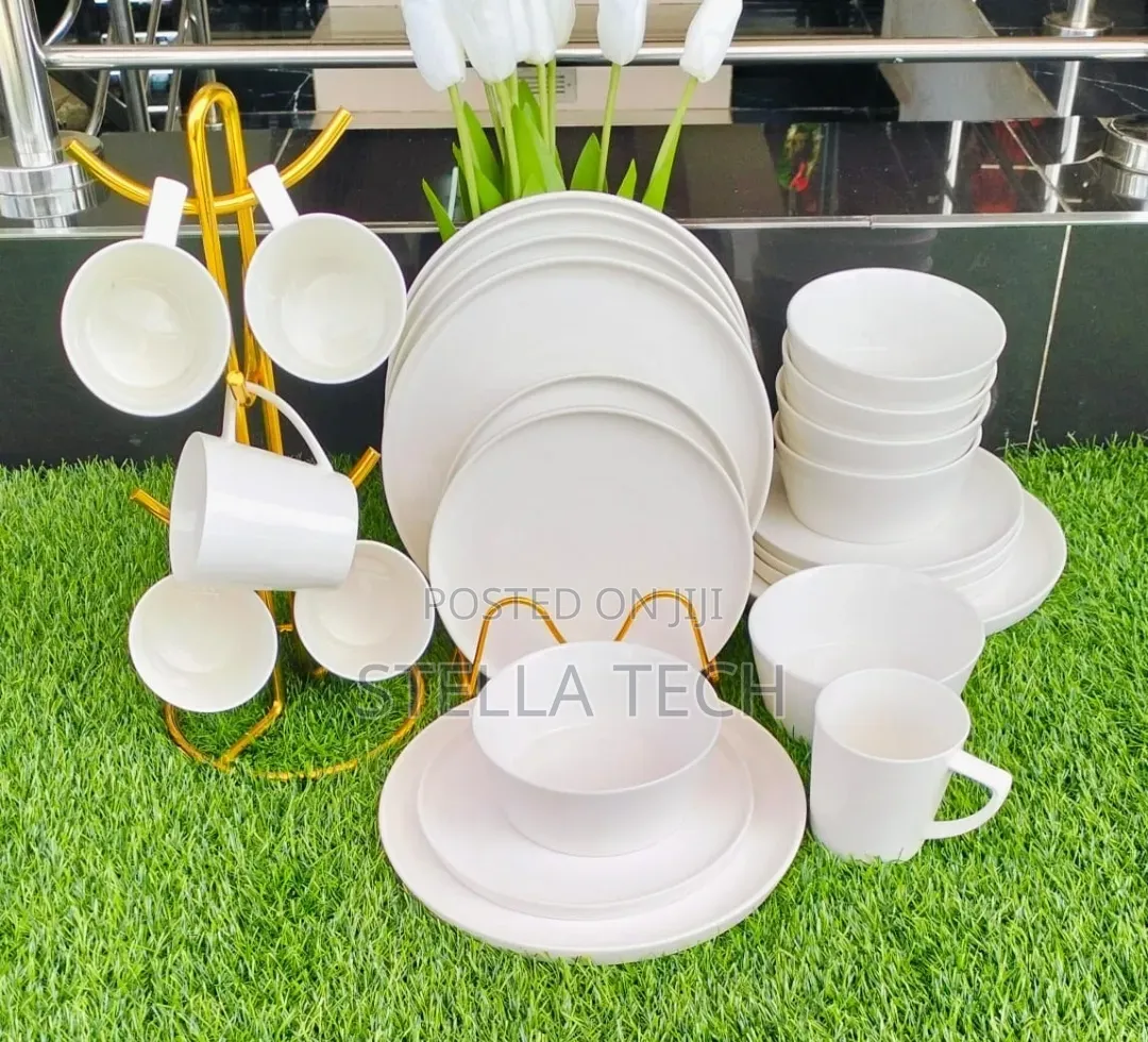 24 Pieces White Plain Dinner Set