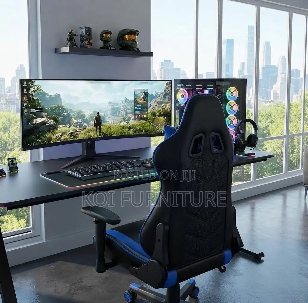 Office Chairs; Recliner Leather Blue-Black Gaming Chairs