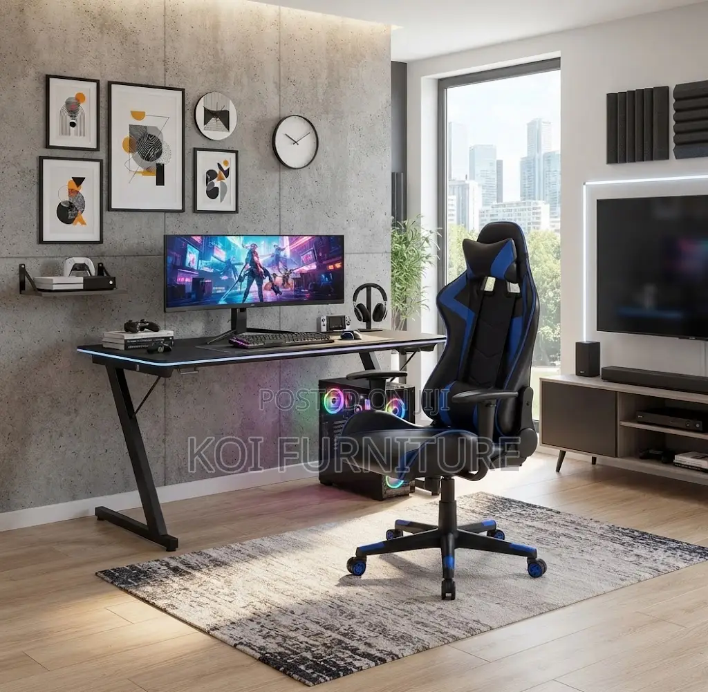 Office Chairs; Recliner Leather Blue-Black Gaming Chairs