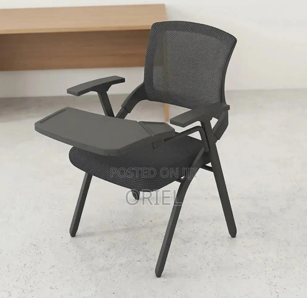 Office Chair : Black Mesh Office Training Chair With a Writing Pad