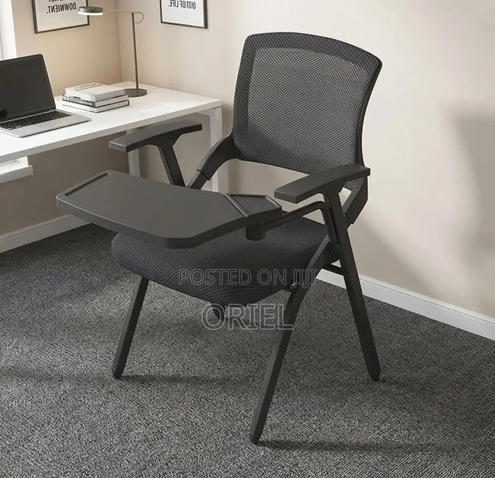 Office Chair : Black Mesh Office Training Chair With a Writing Pad