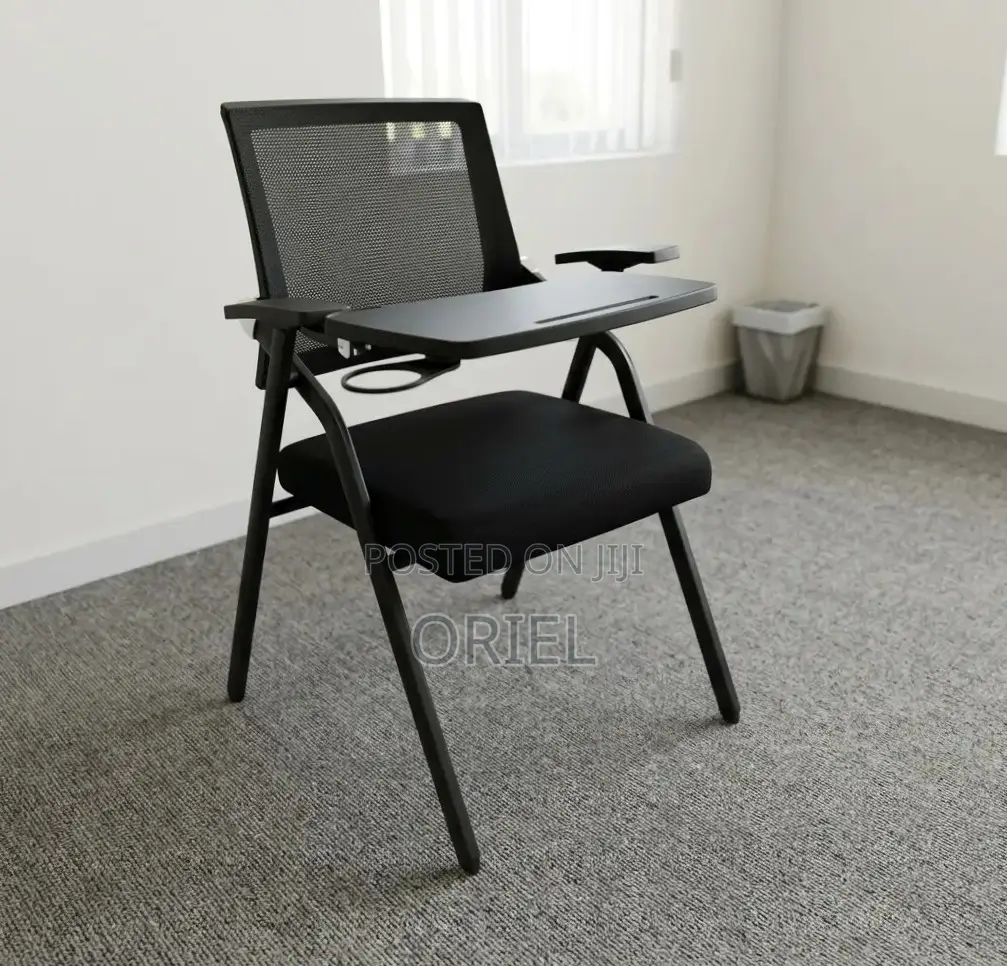 Office Chair : Black Mesh Office Training Chair With a Writing Pad