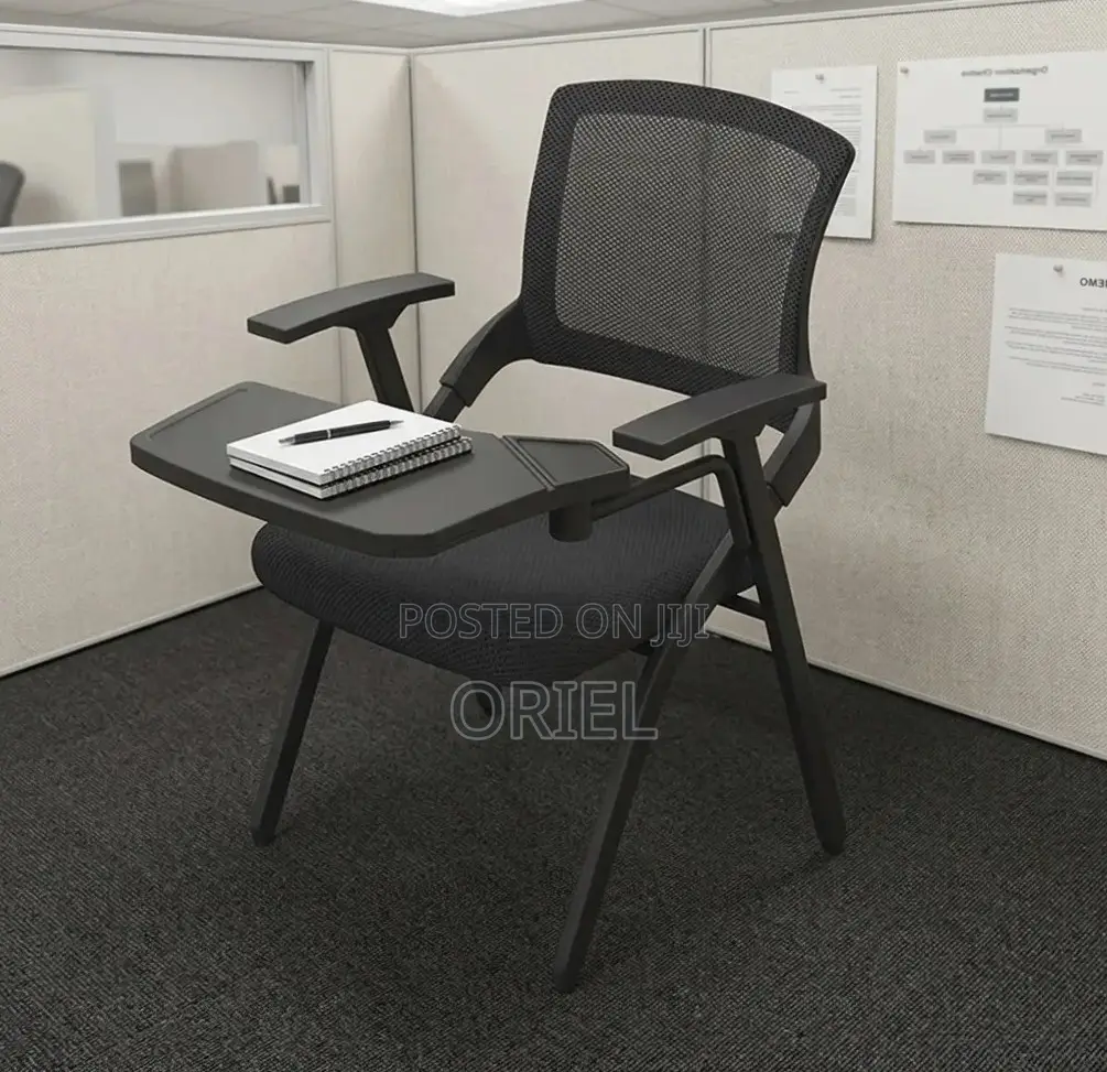Office Chair : Black Mesh Office Training Chair With a Writing Pad