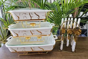 3pcs White Gold Ceramic Chaffing Dish
