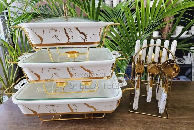 3pcs White Gold Ceramic Chaffing Dish