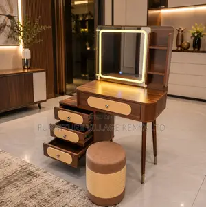 Dressing Table; Vintage Led Light Make Up Brown Modern Dressing Table