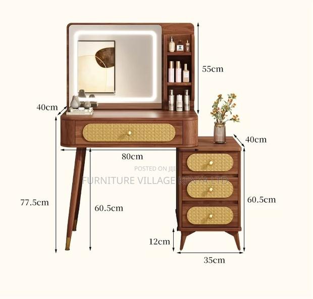 Dressing Table; Vintage Led Light Make Up Brown Modern Dressing Table - thumbnail 2
