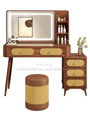 Dressing Table; Vintage Led Light Make Up Brown Modern Dressing Table