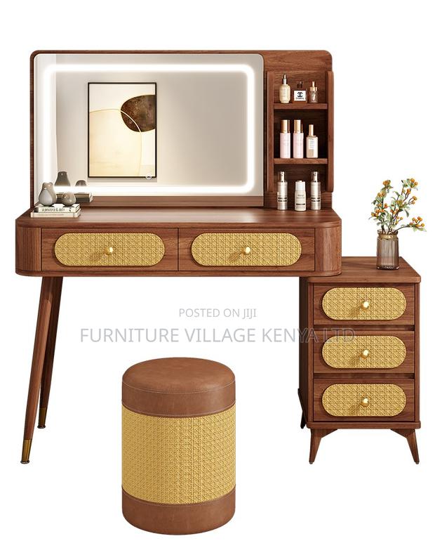 Dressing Table; Vintage Led Light Make Up Brown Modern Dressing Table - thumbnail 3