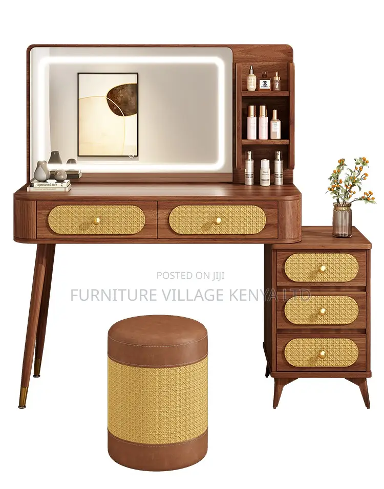 Dressing Table; Vintage Led Light Make Up Brown Modern Dressing Table