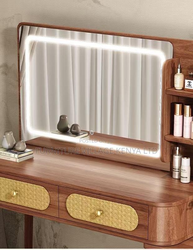Dressing Table; Vintage Led Light Make Up Brown Modern Dressing Table - thumbnail 6
