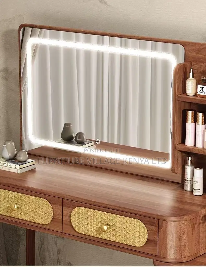 Dressing Table; Vintage Led Light Make Up Brown Modern Dressing Table