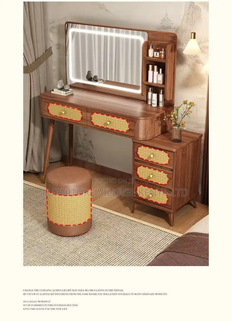 Dressing Table; Vintage Led Light Make Up Brown Modern Dressing Table