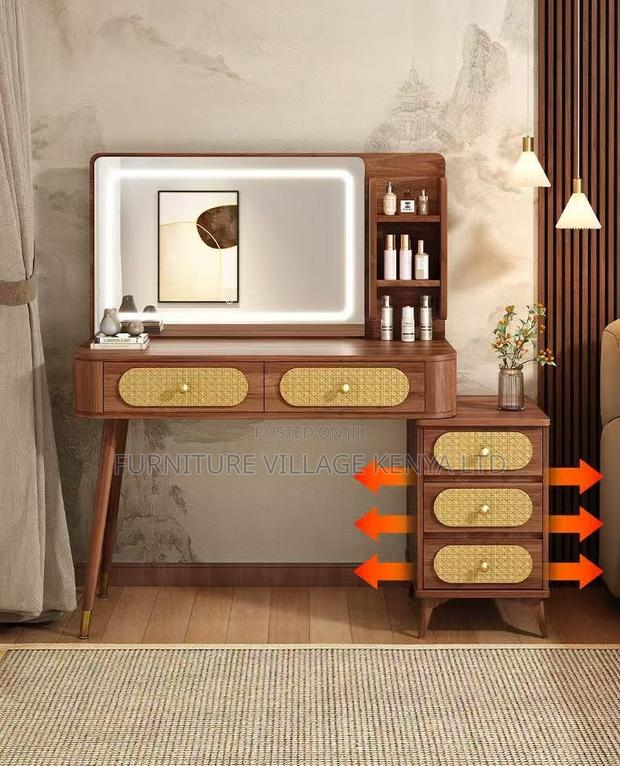 Dressing Table; Vintage Led Light Make Up Brown Modern Dressing Table - thumbnail 8
