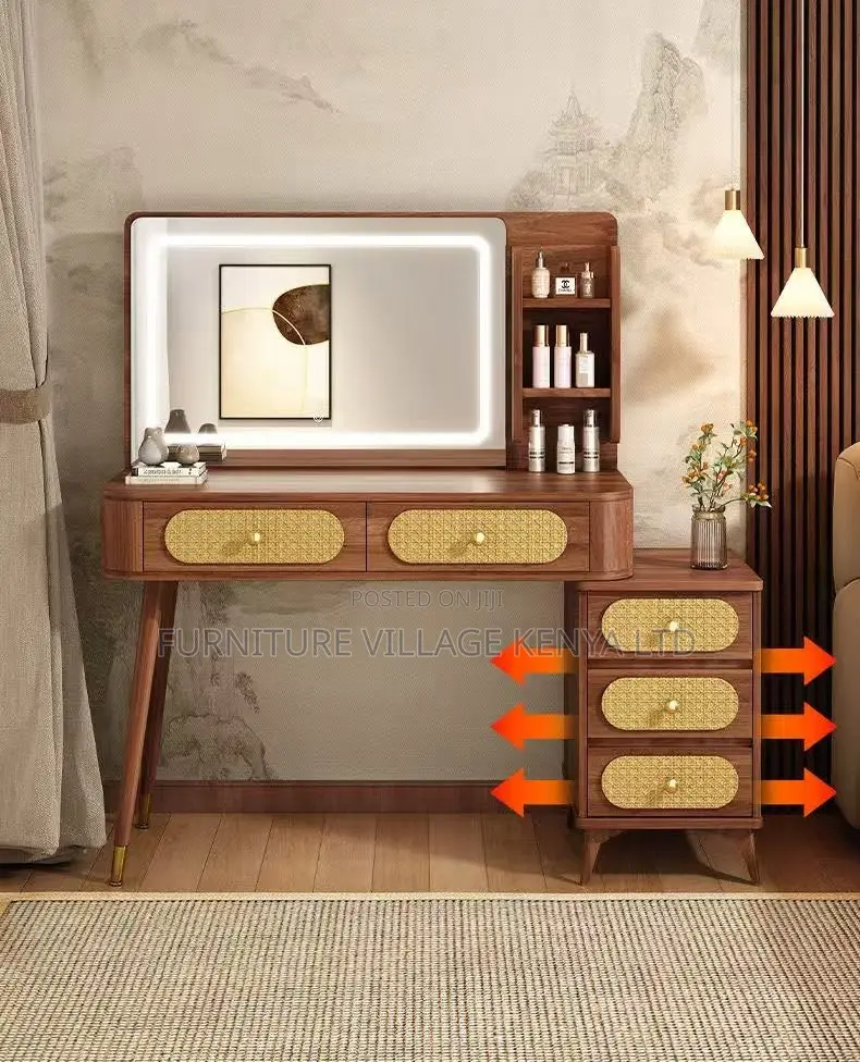 Dressing Table; Vintage Led Light Make Up Brown Modern Dressing Table