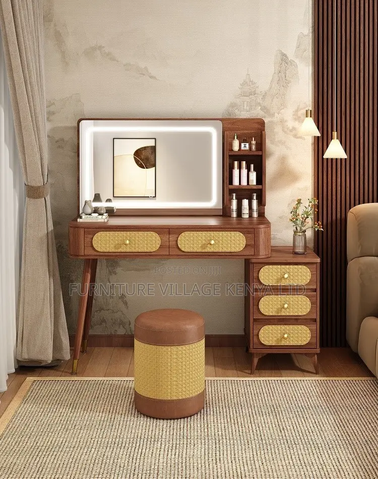 Dressing Table; Vintage Led Light Make Up Brown Modern Dressing Table