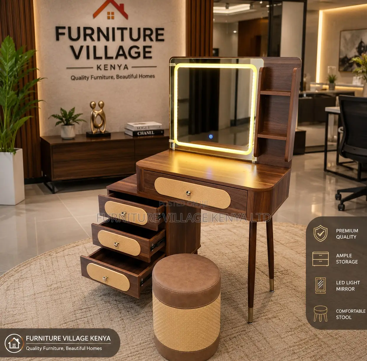 Dressing Table; Vintage Led Light Make Up Brown Modern Dressing Table