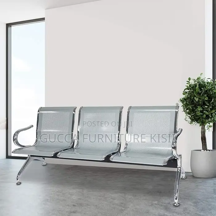 Reception Bench; 3 Link Non-Padded Metallic Waiting Bench