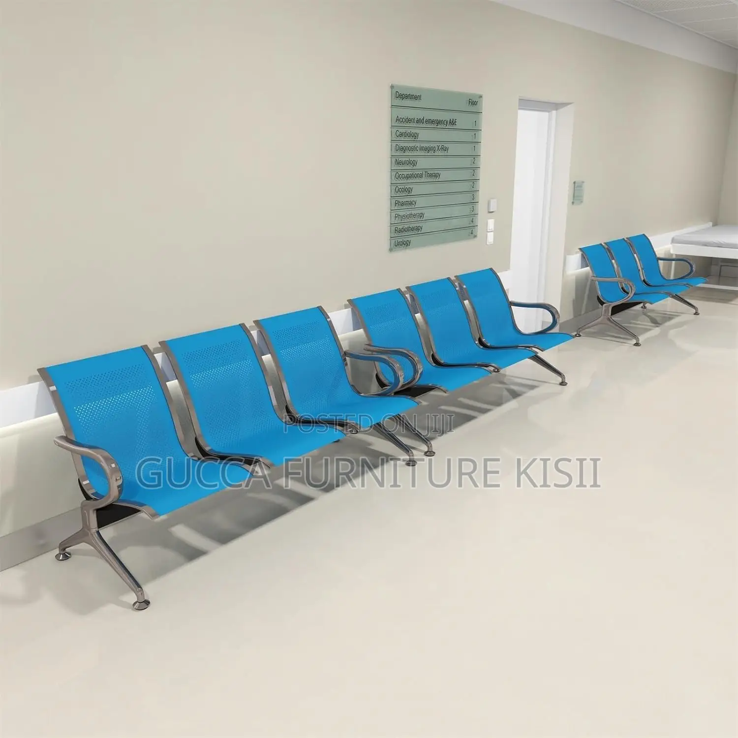 Reception Bench; 3 Link Non-Padded Metallic Waiting Bench