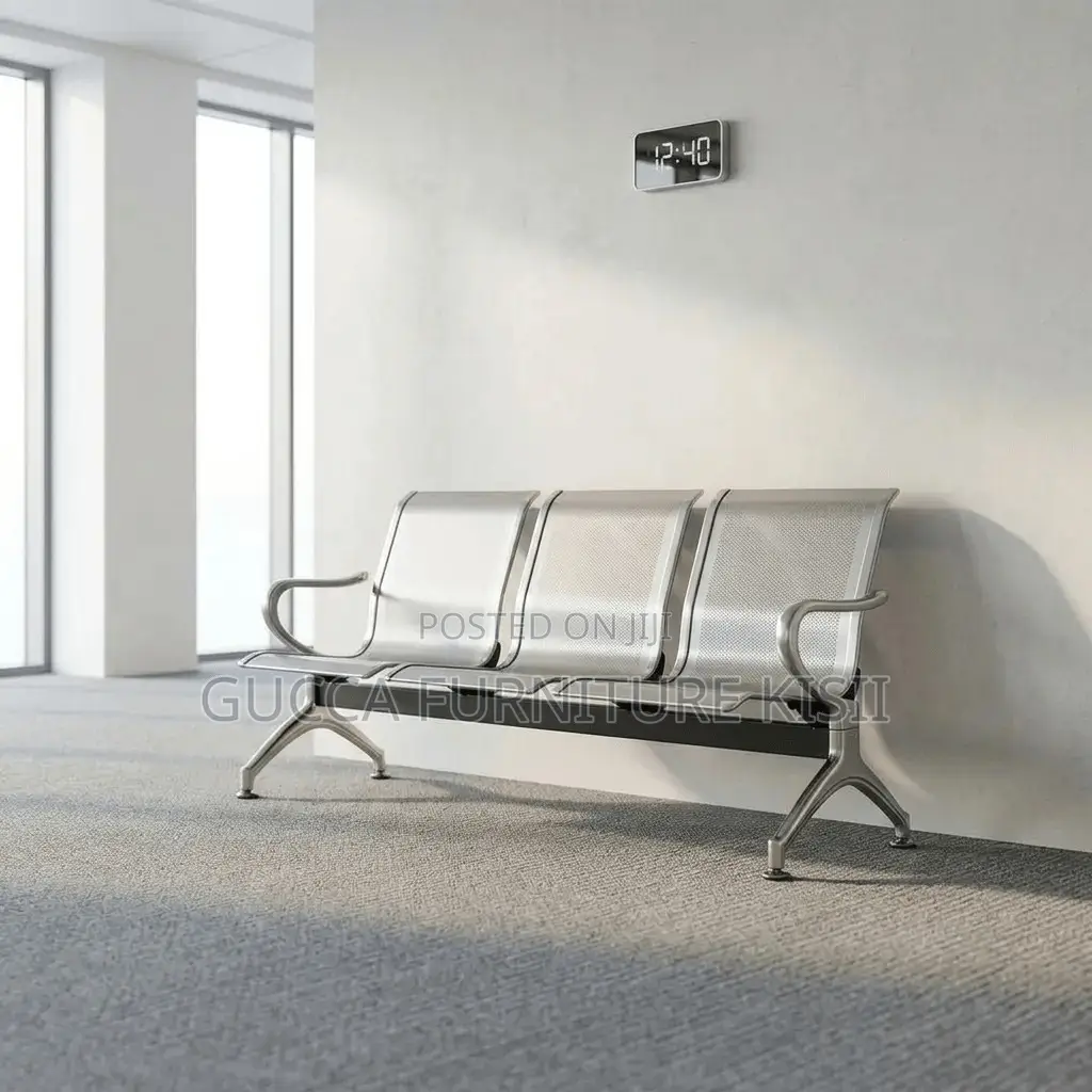 Reception Bench; 3 Link Non-Padded Metallic Waiting Bench