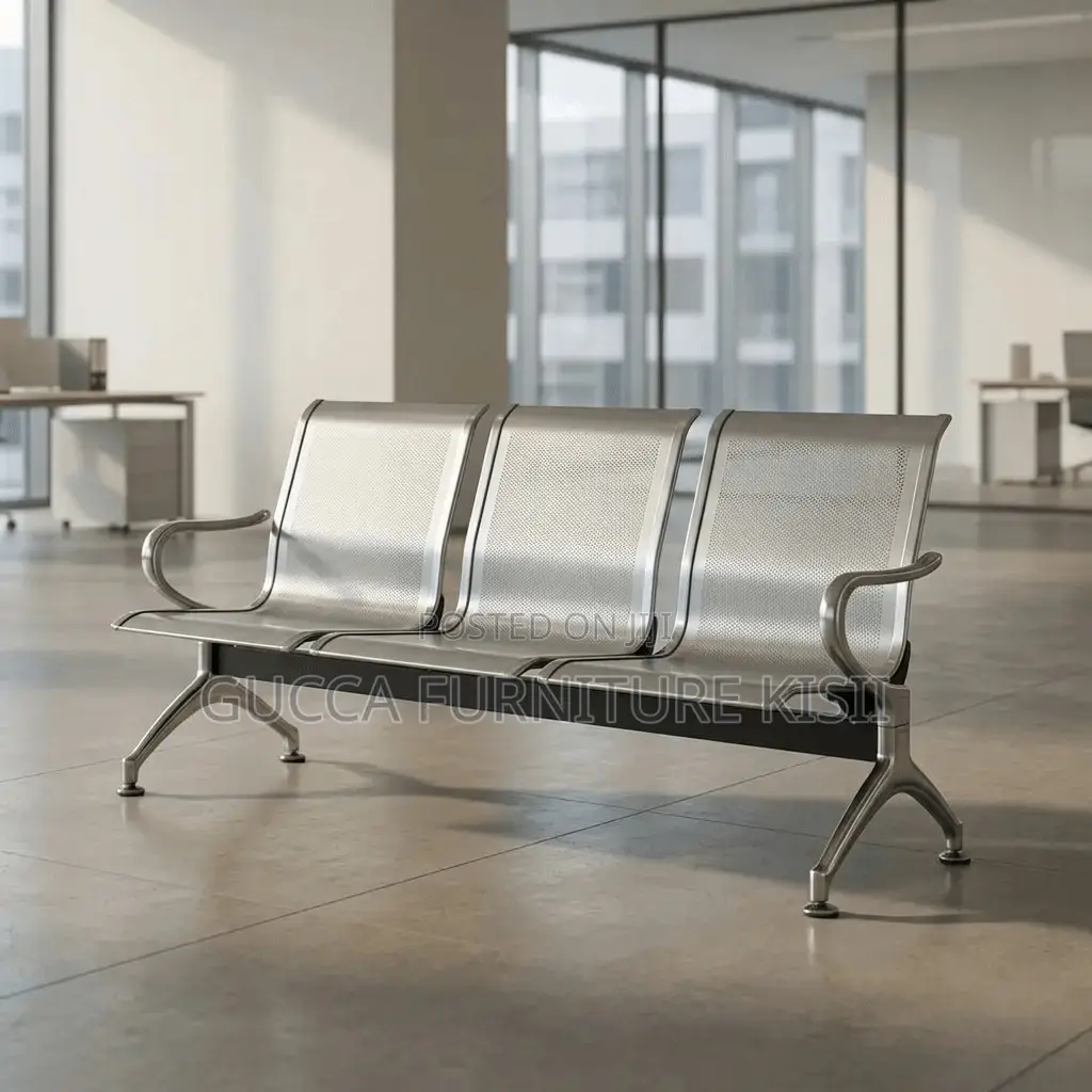 Reception Bench; 3 Link Non-Padded Metallic Waiting Bench