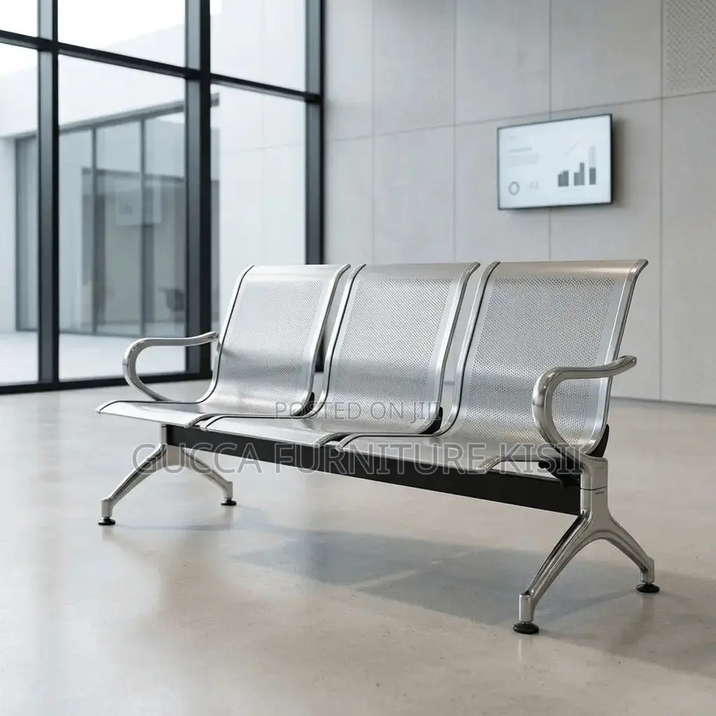 Reception Bench; 3 Link Non-Padded Metallic Waiting Bench