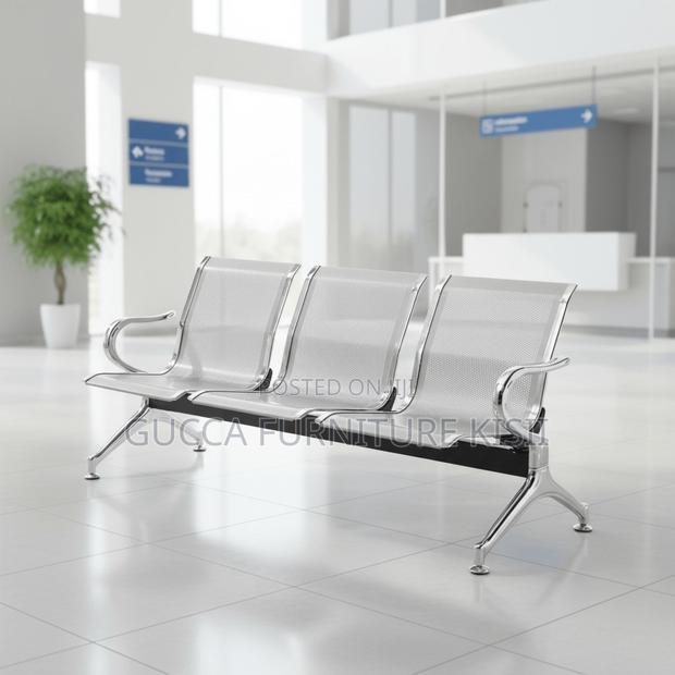 Reception Bench; 3 Link Non-Padded Metallic Waiting Bench