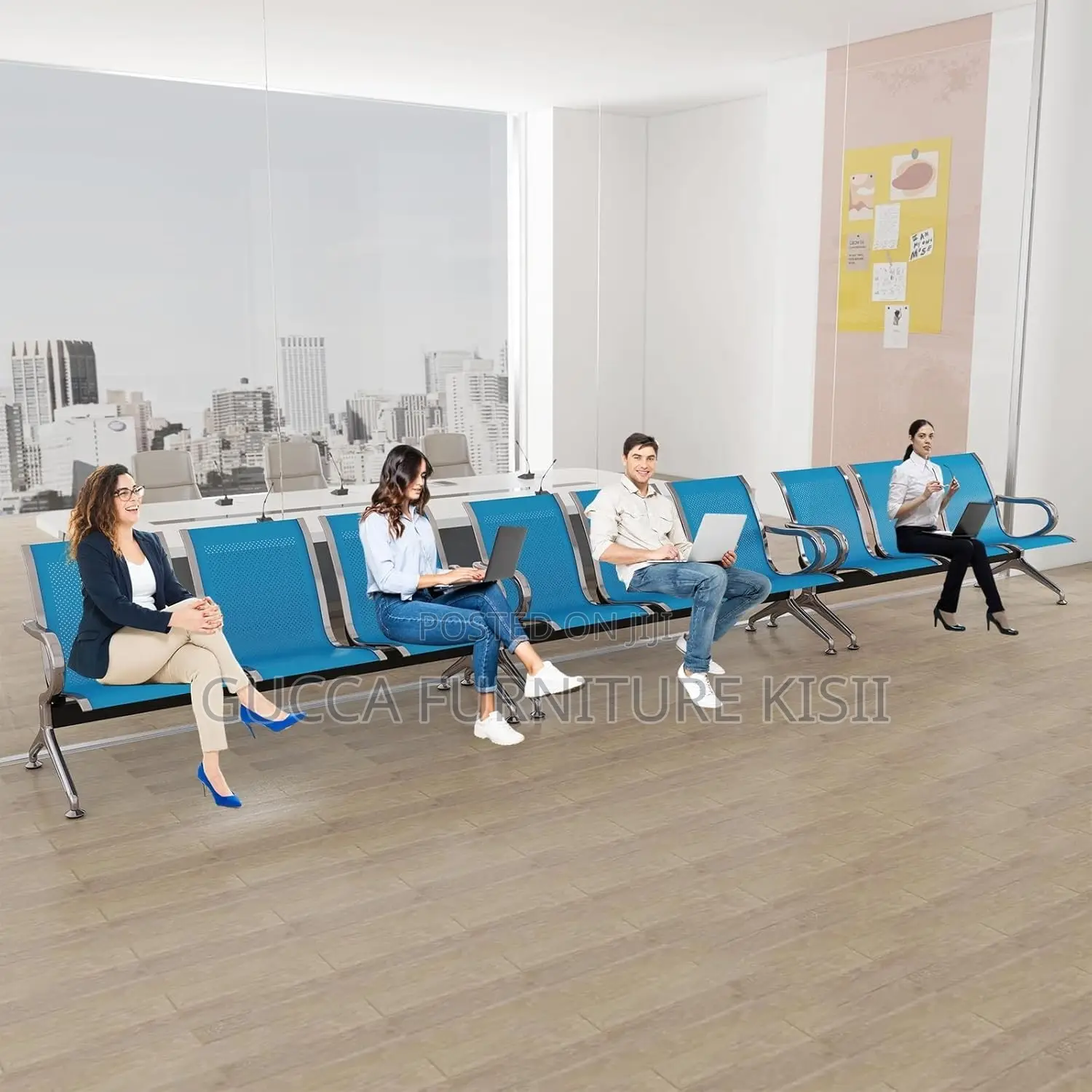 Reception Bench; 3 Link Non-Padded Metallic Waiting Bench