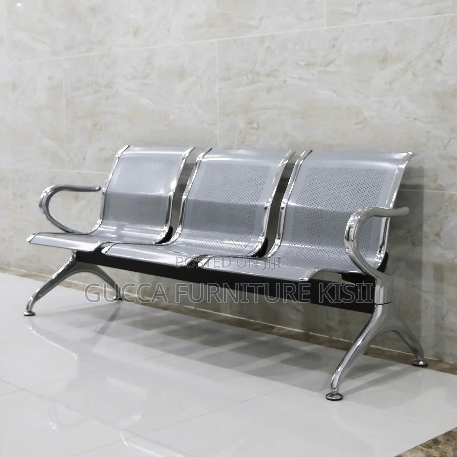 Reception Bench; 3 Link Non-Padded Metallic Waiting Bench