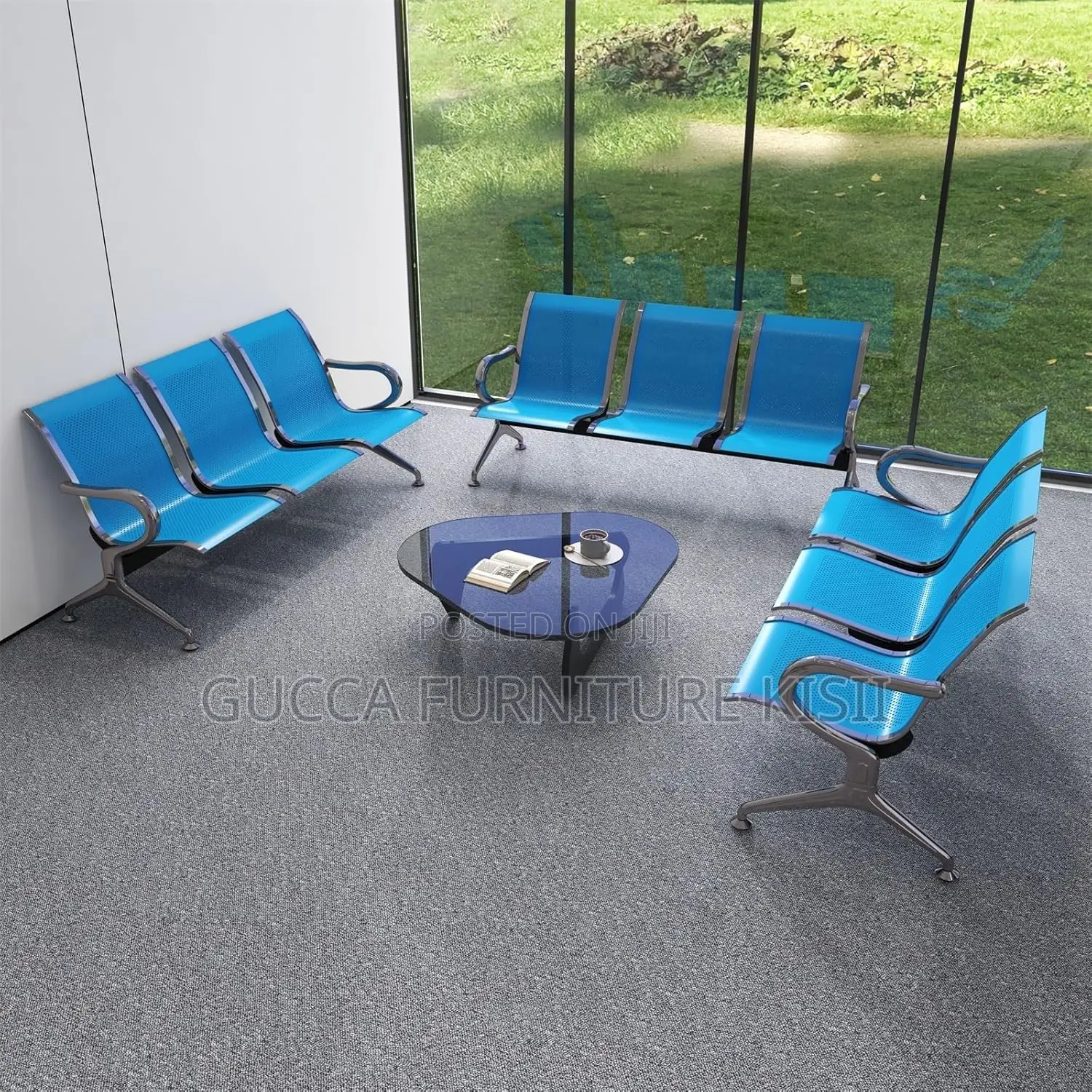 Reception Bench; 3 Link Non-Padded Metallic Waiting Bench