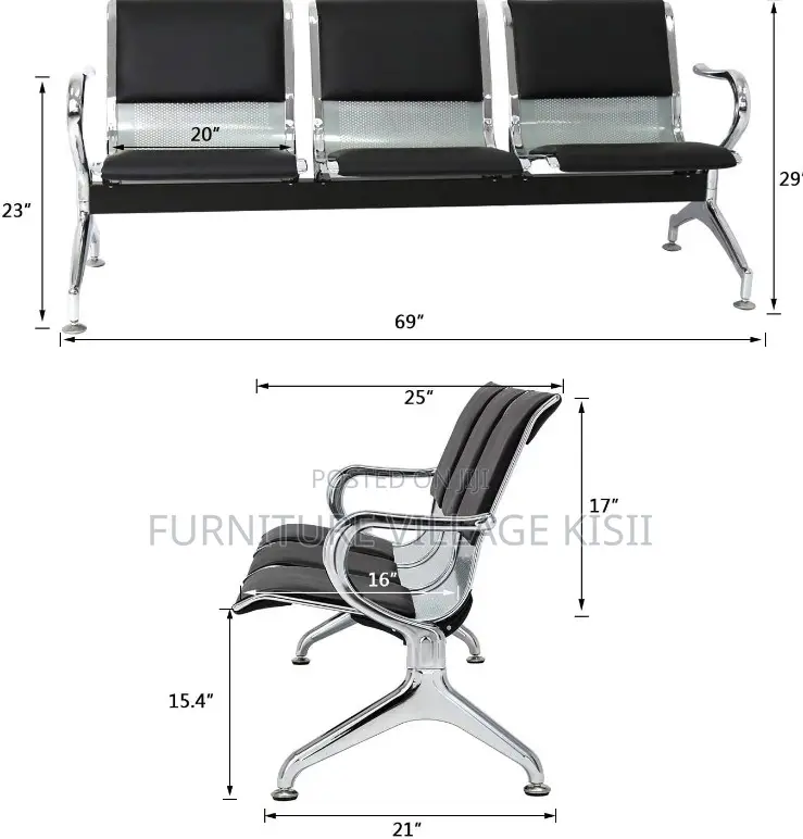Office Bench; 3-Seater Steel Waiting Bench