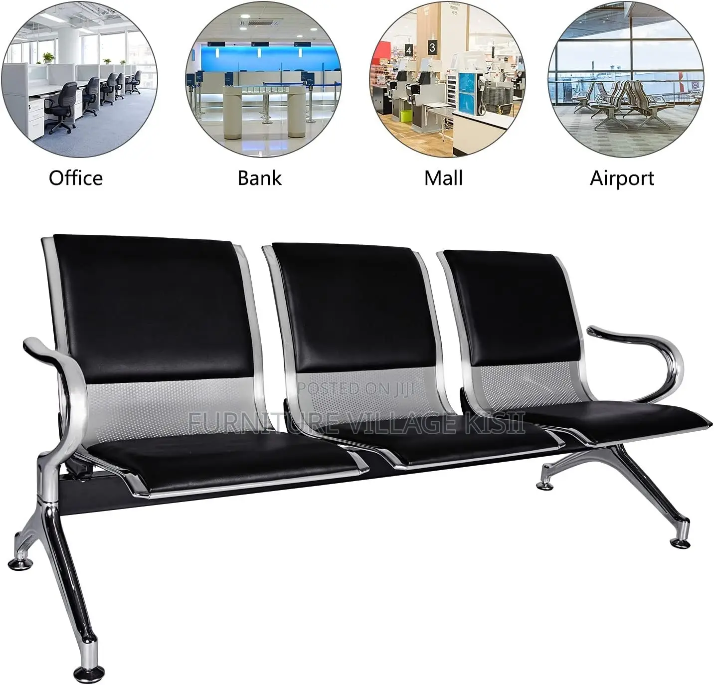 Office Bench; 3-Seater Steel Waiting Bench