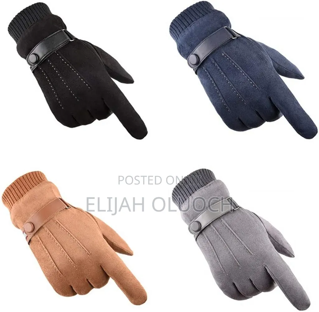 Suede Touch Screen Winter Gloves With a Strap Buckle