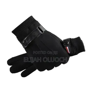 Suede Touch Screen Winter Gloves With a Strap Buckle