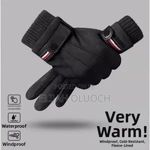 Suede Touch Screen Winter Gloves With a Strap Buckle