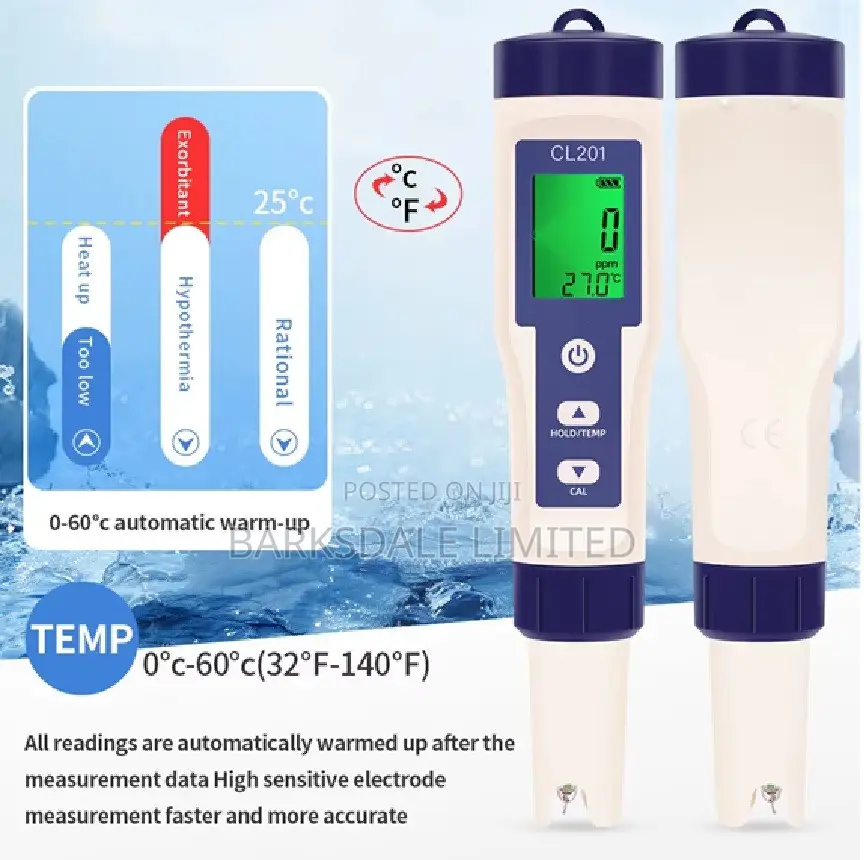 CL2 Temp Meter Ster Pool Drinking AquariumsDigital Chlorine Water Te