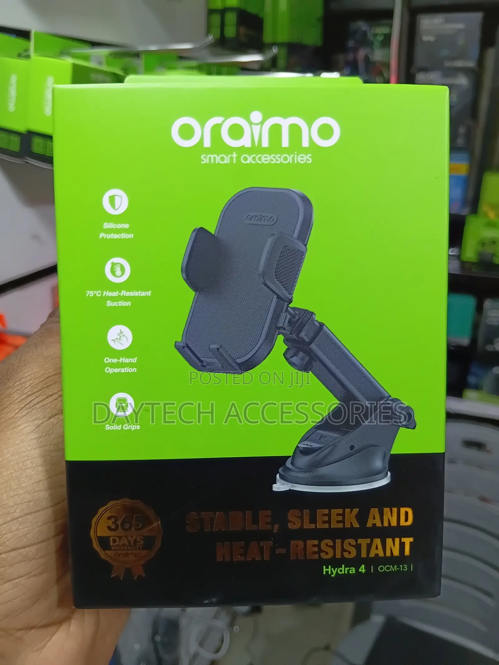 Oraimo Hydra 4 Super Suction Flexible Car Phone Mount - Black