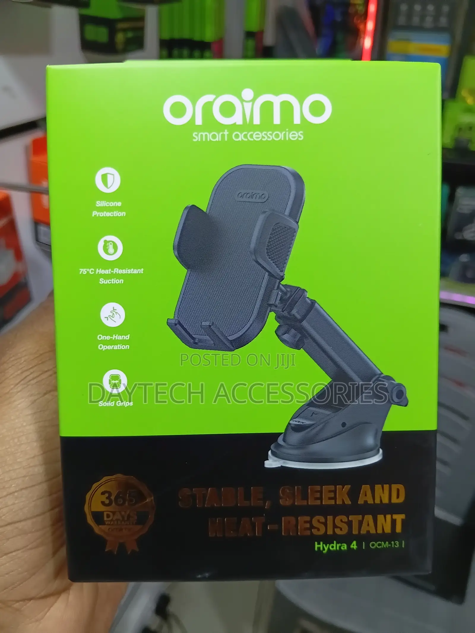 Oraimo Hydra 4 Super Suction Flexible Car Phone Mount - Black