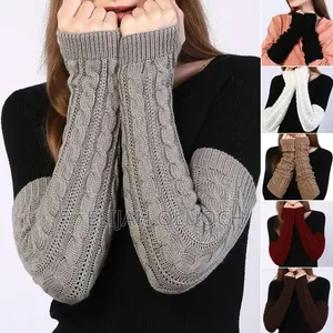 *Cable-Knit Long Fingerless Arm Warmer Gloves