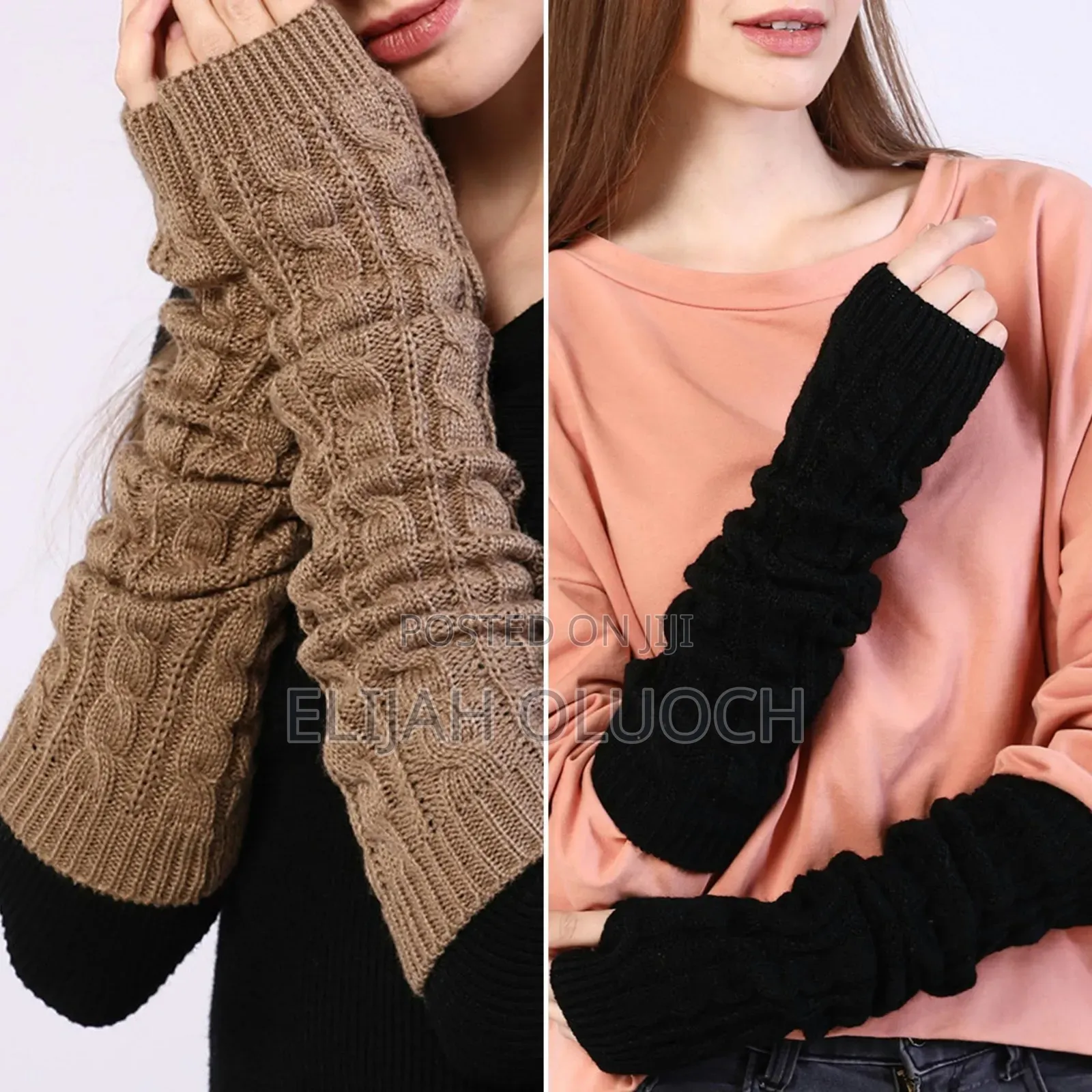 *Cable-Knit Long Fingerless Arm Warmer Gloves