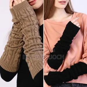 *Cable-Knit Long Fingerless Arm Warmer Gloves