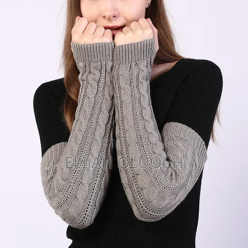 *Cable-Knit Long Fingerless Arm Warmer Gloves