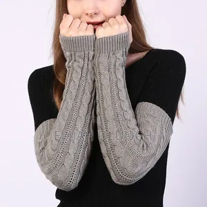 *Cable-Knit Long Fingerless Arm Warmer Gloves