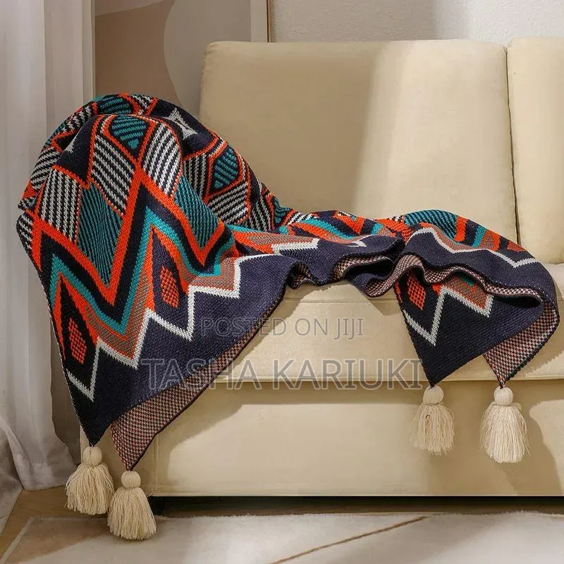 Nordic Bohemian Knitted Throw Blanket With Tassels