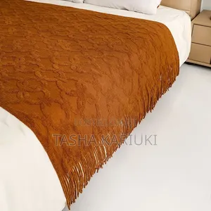 Elegant Nordic Tassel Throw Blanket – Grey, Brown Burnt Orange Galo