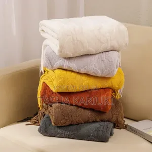 Elegant Nordic Tassel Throw Blanket – Grey, Brown Burnt Orange Galo