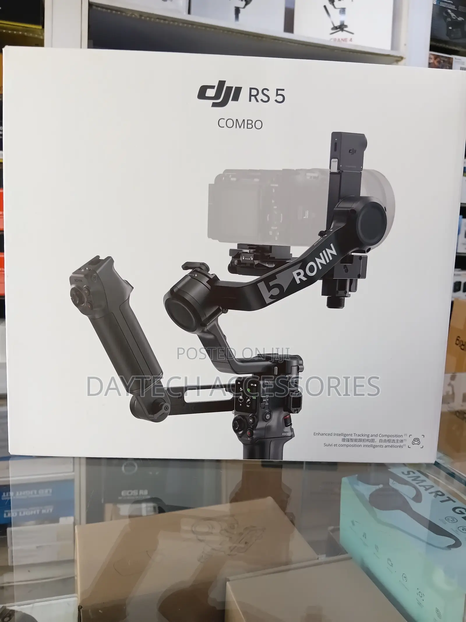 The DJI RS 5 Combo 3-Axis Handheld Camera Gimbal Stabilizer.